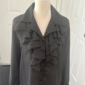 Rafaella Black/White Polka Dot Ruffled Blouse – Feminine & Flirty, Womens Size 6